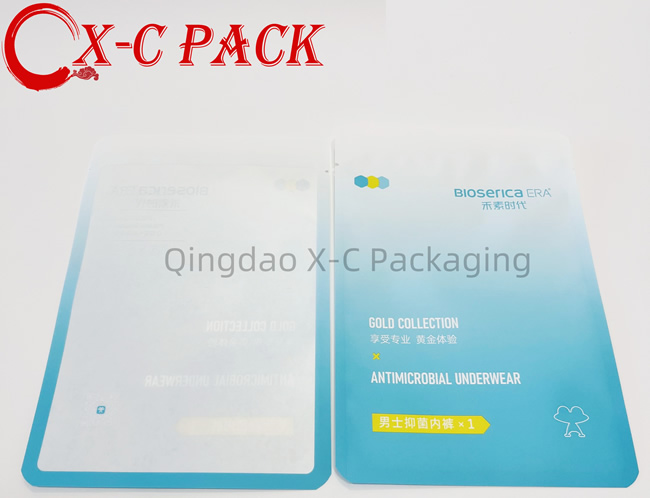 Custom Resealable Stand up Pouch Underwear Packaging Zip Lock Mylar Bags with Clear Window