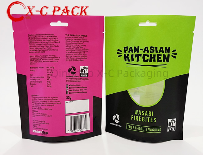Customized Printing Biodegradable Transparent Bag Leisure Food Packaging Nut Compostable Zipper Bag