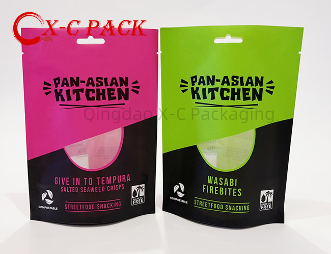 Eco FriendlyBiodegradable Stand up Bag Mylar Packaging Pouch with Window Matte Laminated Compostable Bag